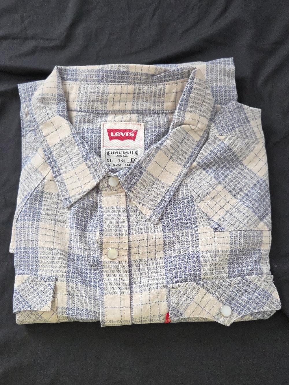 Levi's Women's Cream and Blue Plaid Snap-Down Shirt